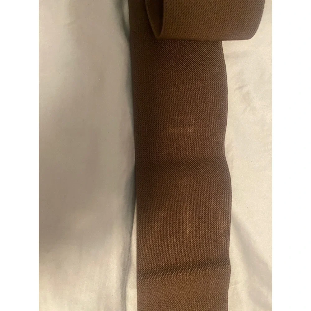 Brown Wide Elastic Cinch Belt Gold Rhinestone Bow Buckle Faux Leather Accent